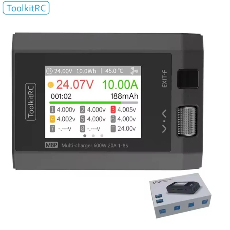 ToolkitRC M8P DC Balance Charger - 600W 20A 1-8S for Lipo LiHV LiFe Lion LTO XT60 Signal Testing RC Accessory