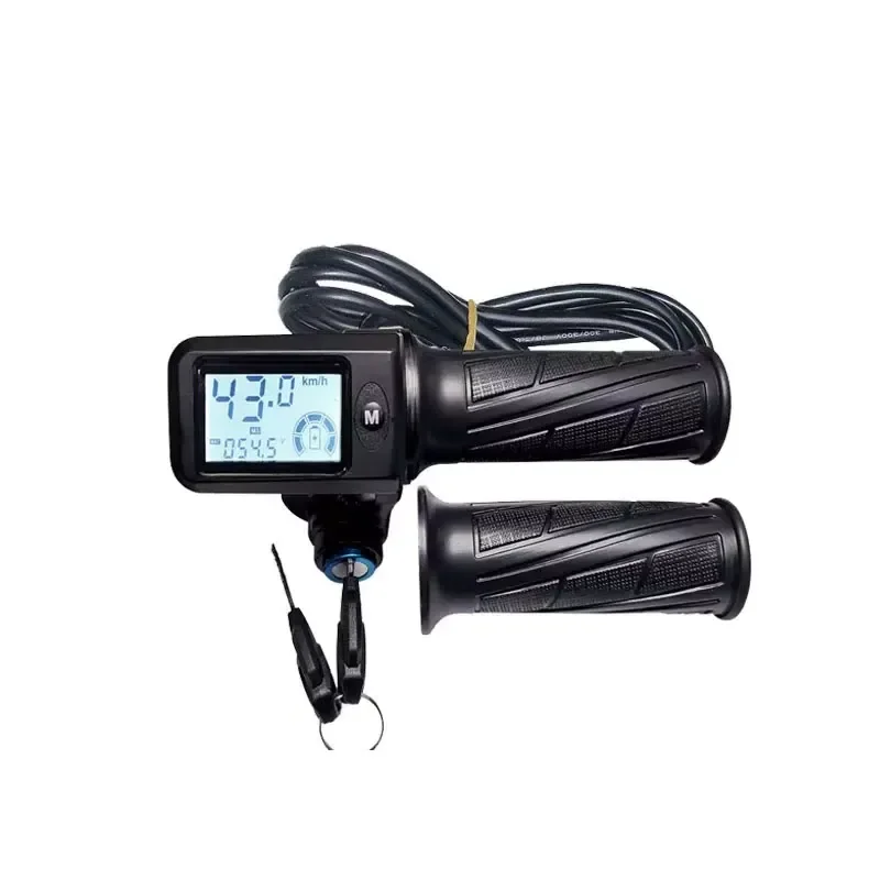 24V 36V 48V Electric Scooter Ebike Torsion Throttle Handle with LCD Display and Key Accelerator Replacement Parts