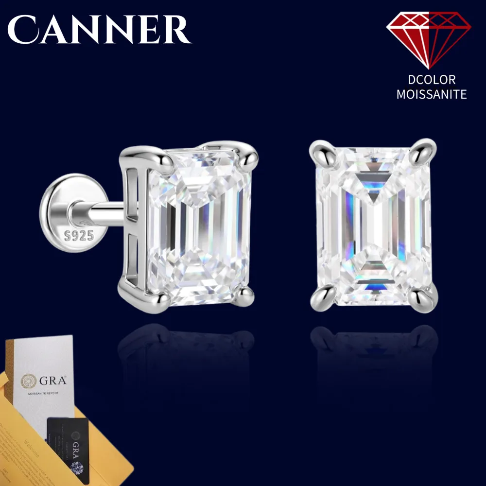 CANNER 925 Sterling Silver 1CT Moissanite Earrings Classic D‑Color Moissanite Diamond Earrings  Wedding Jewelry for Women