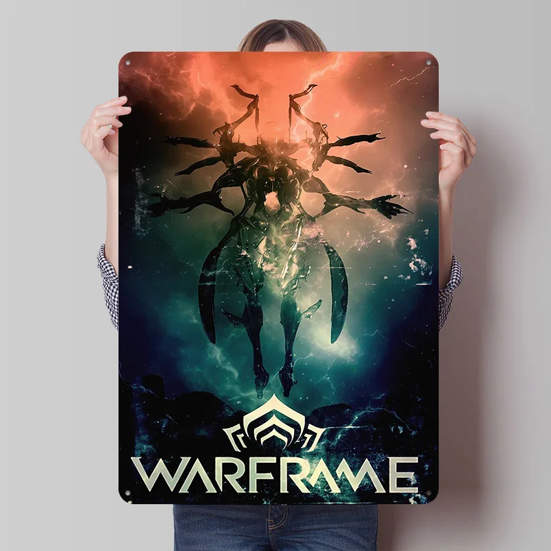 Warframe With Creature and Logo Printing Poster Customized Retro Wall Art Vintage Metal Signs for Mancave Bar Accessories House