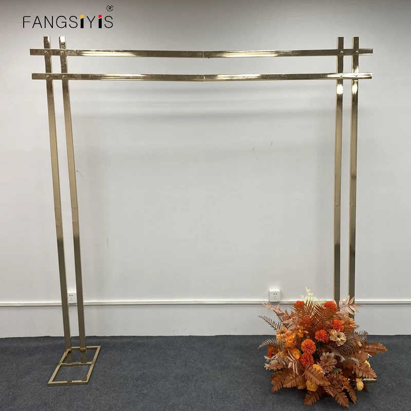 

Wedding Arch Shiny Gold Arch Wedding Props Double Pole Square Flowers Stand Outdoor Frame Shelf Party Backdrop Decoration prop