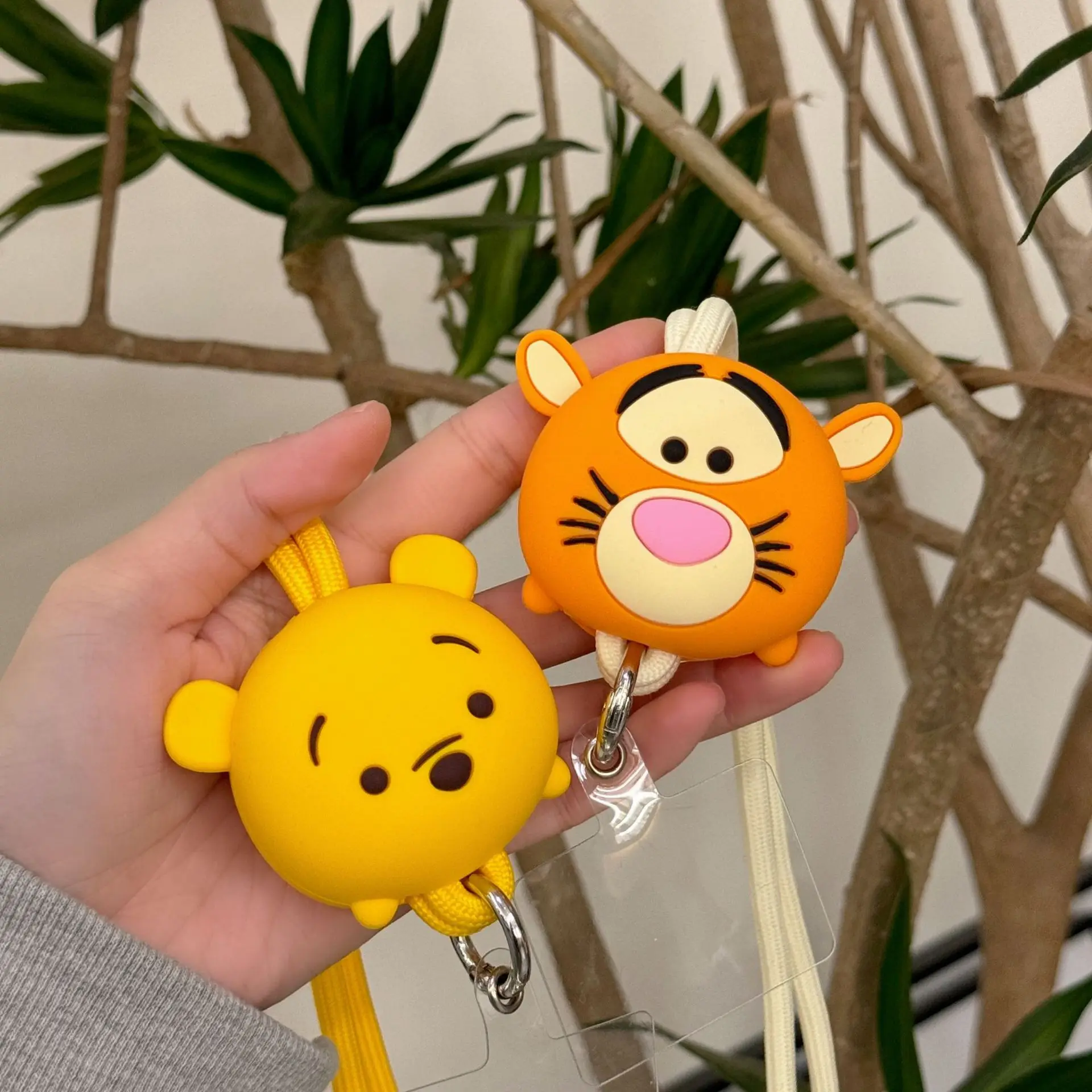 Disney Anime Piglet Eeyore Tiger Creative 3D Silicone Doll Phone Hanging Rope Cute Cartoon Stitch ID Hanging Neck Long Rope Gift