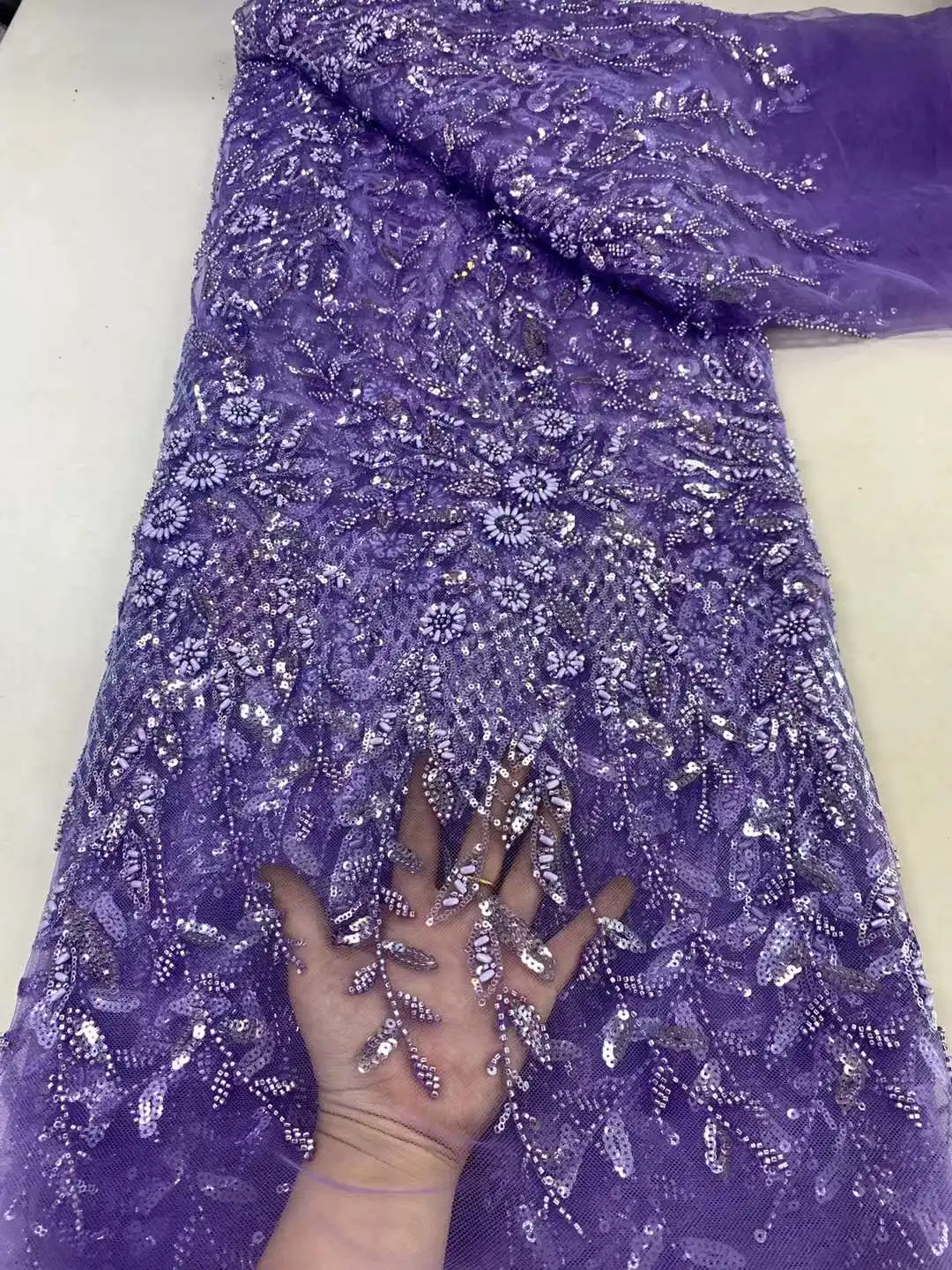 5Yards 2024 Best Quality Latest Elegant Delicate Beaded Tube Lace with Stones Fabric for Wedding Evening Dresses NN3568_R