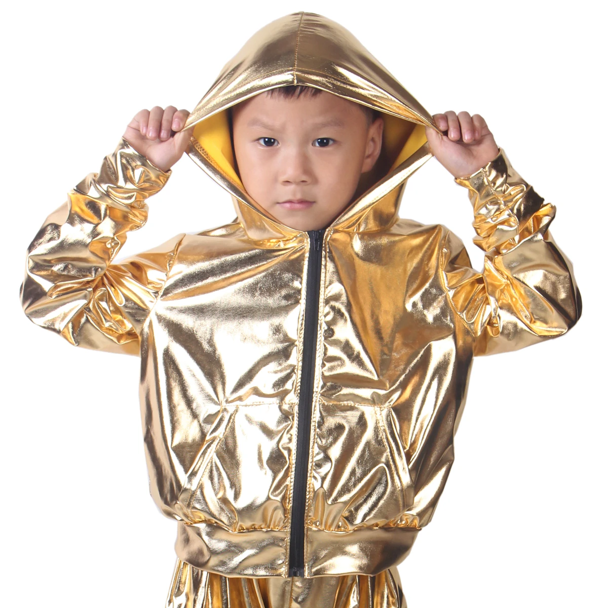 Spring Autumn Kids Gold Bomber Jacket Stage Performance Wear Paillette Feminina Casaco Hip Hop Dance Coat Streetwear