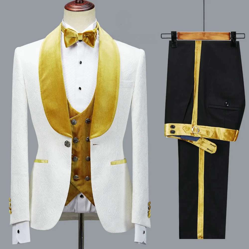 Latest Design Luxury Men Suit Slim fit Groomsmen Groom Wedding Dress Tuxedos Costume Homme Men Clothing 3PCS(Blazer+Pants+Vest)