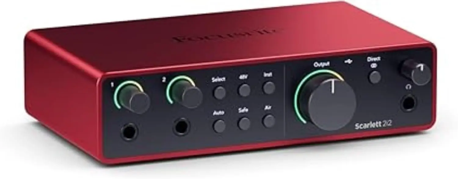 Interfaz de audio USB Focusrite Scarlett 2i2 de 4. a generación para grabación, canciones, transmisión y podcasting: alta fidelidad, estudio