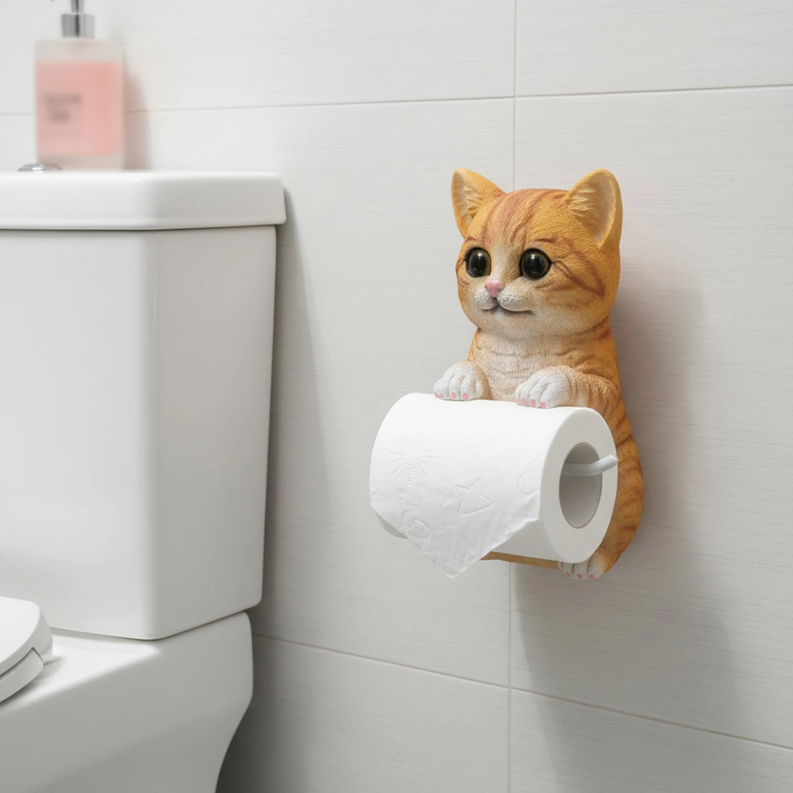 

Wall Mount Cat Paper Roll Holder Resin Decorative Cat Shape Paper Stand Funny Animal Roll Storage Rack Kitchen and Bathroom Use
