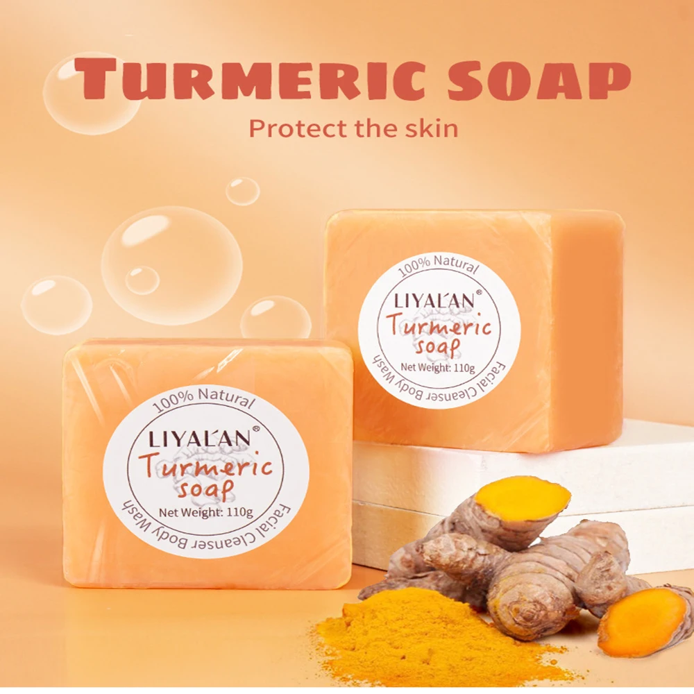 Turmeric Soap 110g Cleansing Bath Essence Oil Soap to Reduce Dull Body Cleansing Handmade Soap Oil Control Tone Tender Skin Care