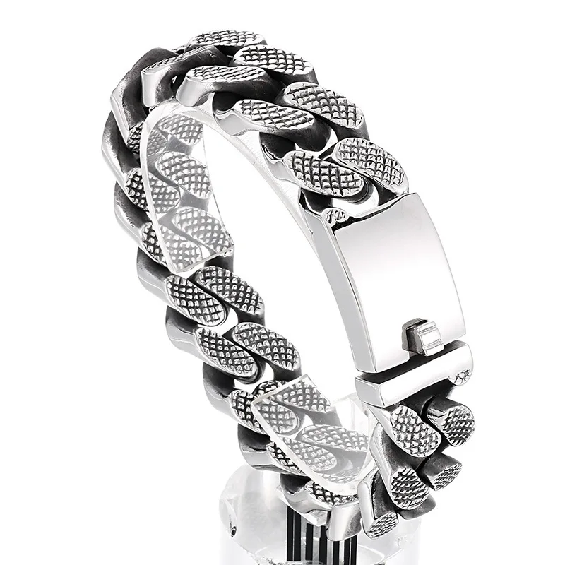 17MM Heavy Punk Curb Cuban Chain Bracelet Men Women Hiphop Rock Retro Black Stainless Steel Fashion Bike Biker Bangle Jewelry