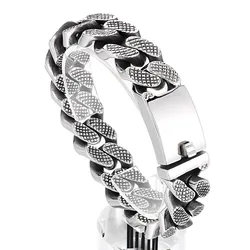 17MM Heavy Punk Curb Cuban Chain Bracelet Men Women Hiphop Rock Retro Black Stainless Steel Fashion Bike Biker Bangle Jewelry