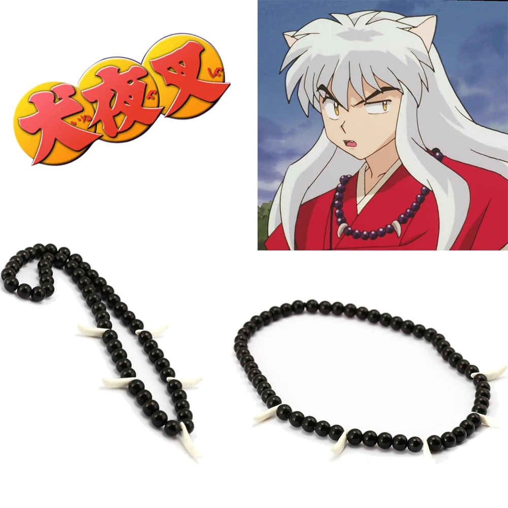 Anime Inuyasha Halskette Wort Geist Rosenkranz Schwarz Perlen Halskette Armreif Logo Anhänger Schmuck Geschenk