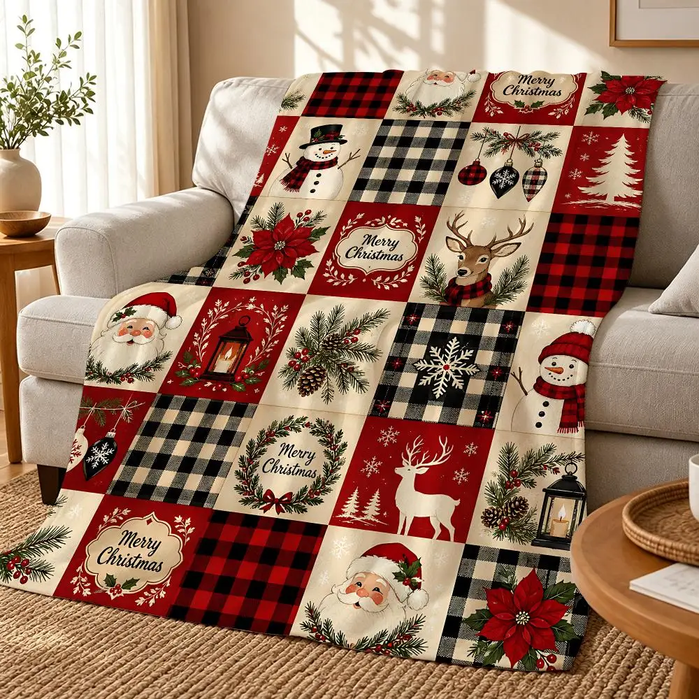 Red Plaid Xmas Set Throw 240g flannel blanket, suitable for sofas, beds, offices, exquisite gift blankets