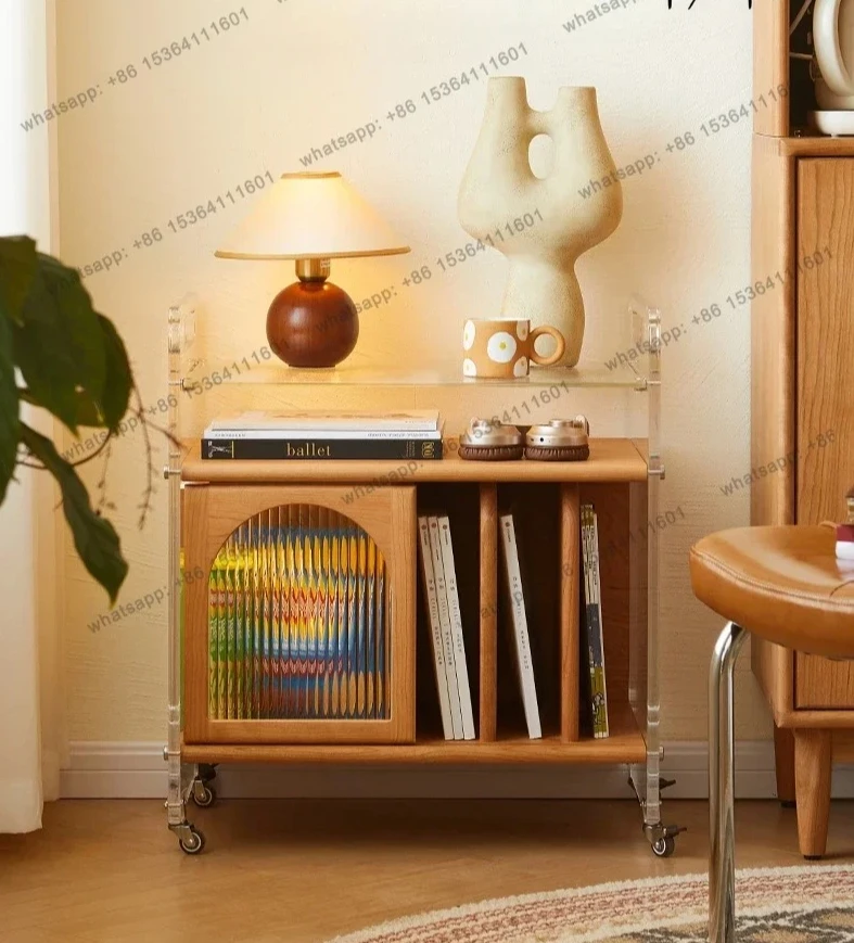 few acrylic movable solid wood trolley storage bookshelf  Cherry wood home living room sofa edge