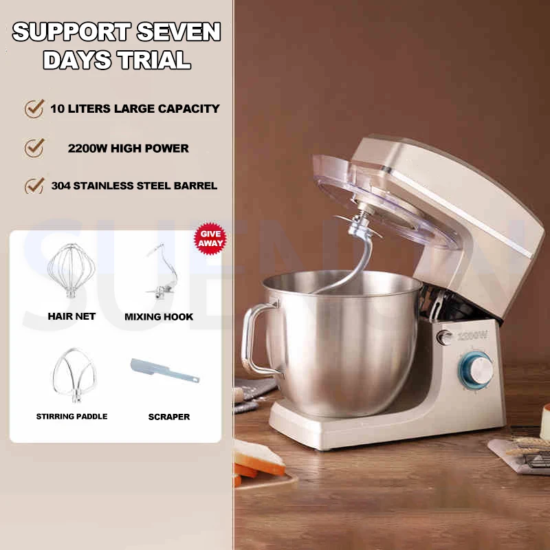 10L Stand Mixer Electric Kitchen Mixer Food Processor Dough Kneading Machine Kneader Kitchen Appliances Stir Fried chef\'s Machin