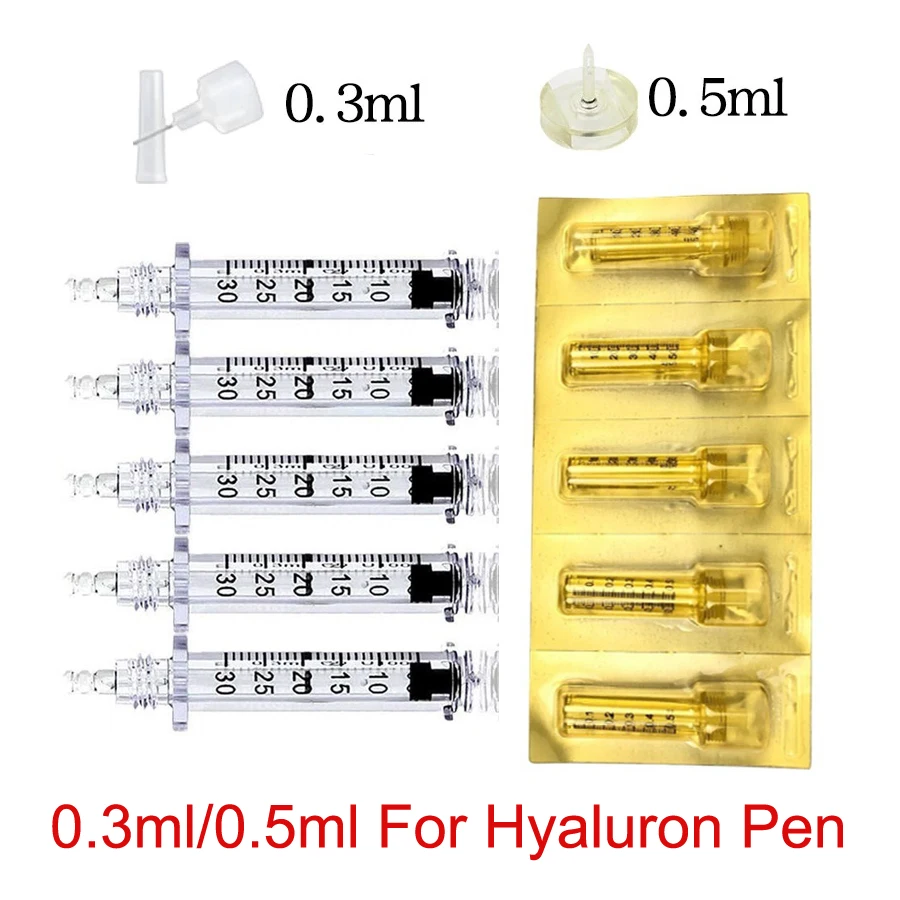 0.3ML 0.5ML Disposable Sterile Ampoule Head Cartridge Hyaluron Pen Syringe Needle Tip For Hyaluronic Acid Pen Gun Lip Lifting