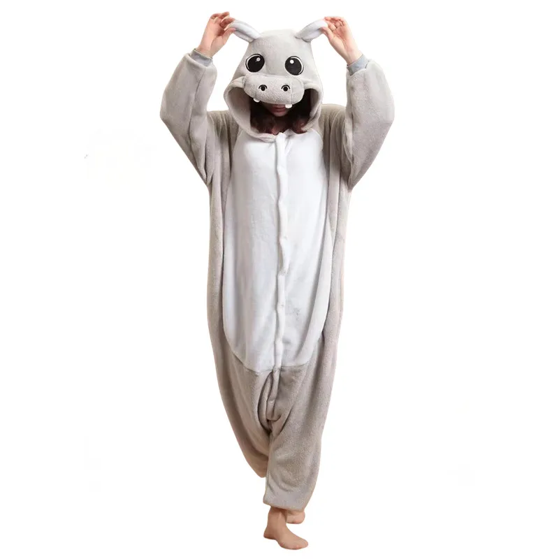 Ippopotamo Tutina Animale Ippopotamo Cosplay Costum Tute monopezzo Pigiama Tuta Felpe Adulti Cosplay Costumi per Carnevale di Halloween