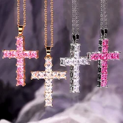Exquisite Shiny Cross Necklace Inlaid Multicolor Zircon Fashion Pendant Ladies Clavicle Chain Party Jewelry New Year Gift