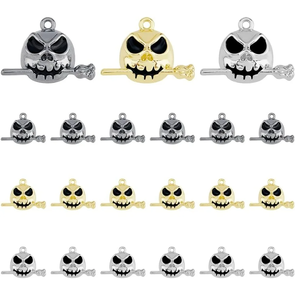 30Pcs Skull Head Charms 3 Colors Halloween Pendants Skeleton Head with Rose Charms Gothic and Punk Charms Alloy Enamel Skull