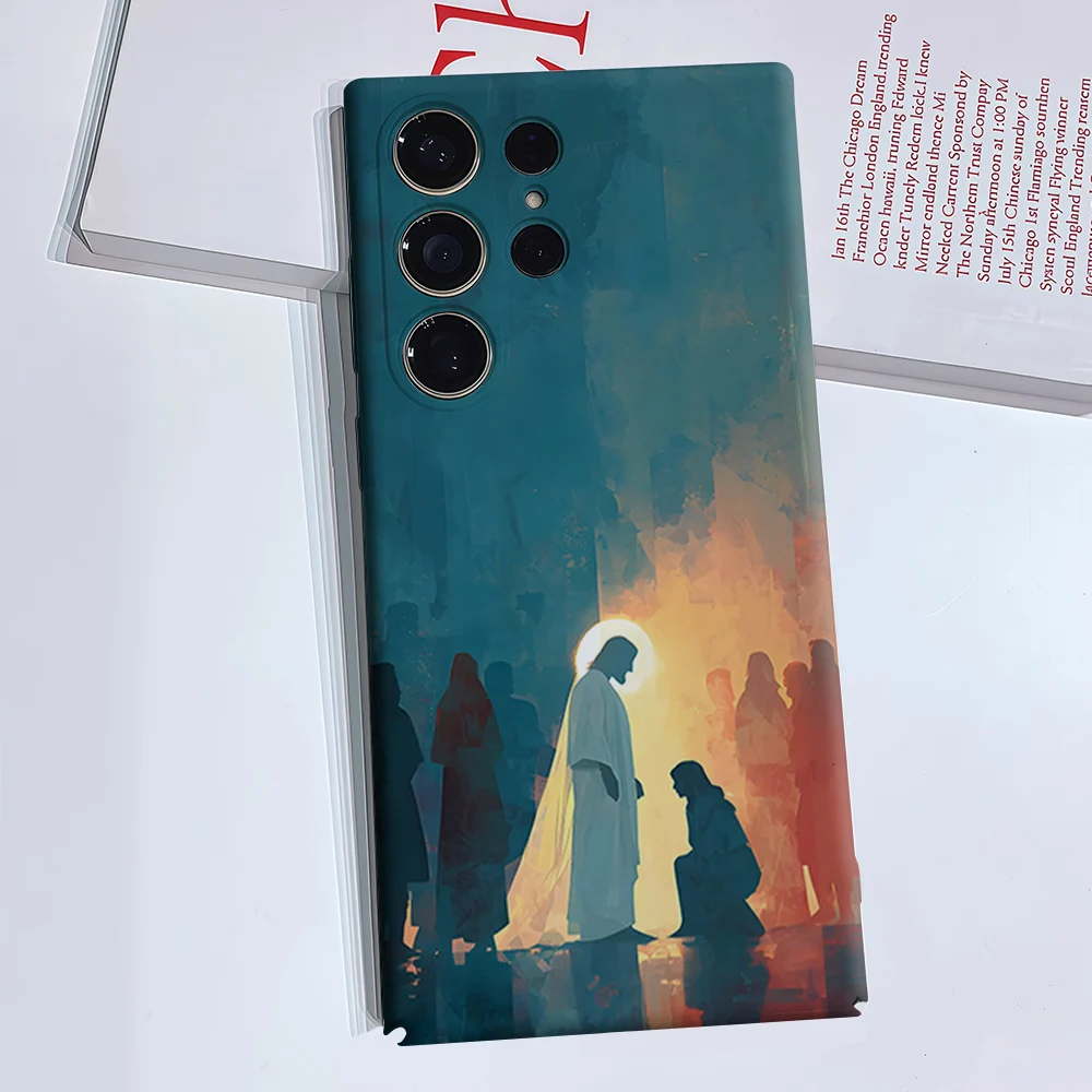 Jesus Crowd Halo Blue Light For Samsung Galaxy S26 S25 S24 A56 A36 Dual Layer Luxury Fashion Full Lens Protective Case