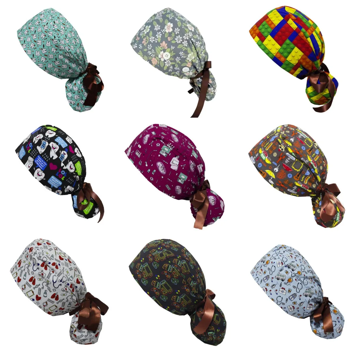 

1pc Working Cap With Cotton Print Surgical Cap Adjustable Women's Long Hair Headwrap Cap Dentist, Oral Surgery Clinic, Sandblast