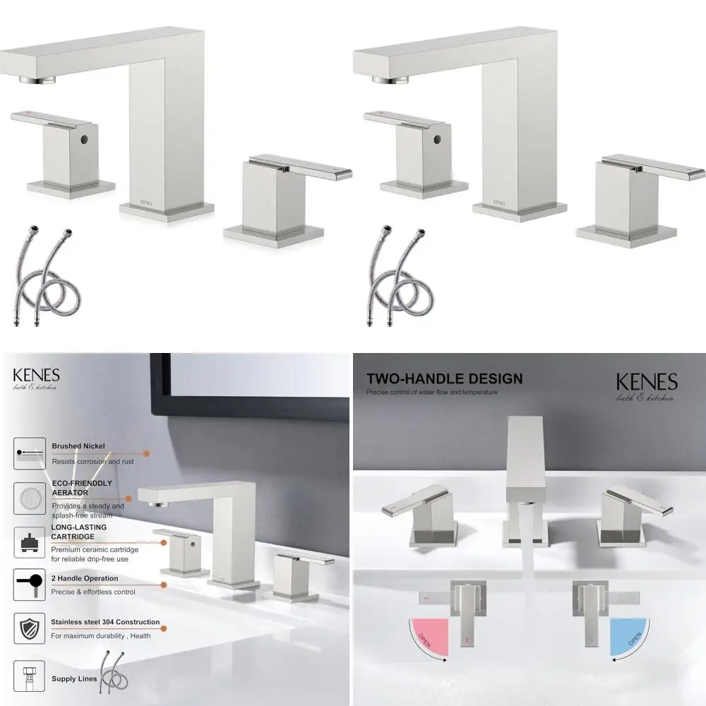 

3-Hole Brushed Nickel Bathroom Sink Faucet Set with Lead-Free Hose, KE-9050
