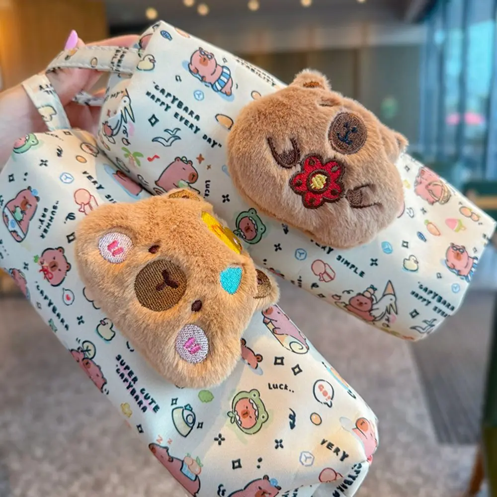 Capybara Cartoon Print Pencil Case Zipper Large Capacity Pen Bag Multi-functional Stationery Storage Pouch for Student Gift