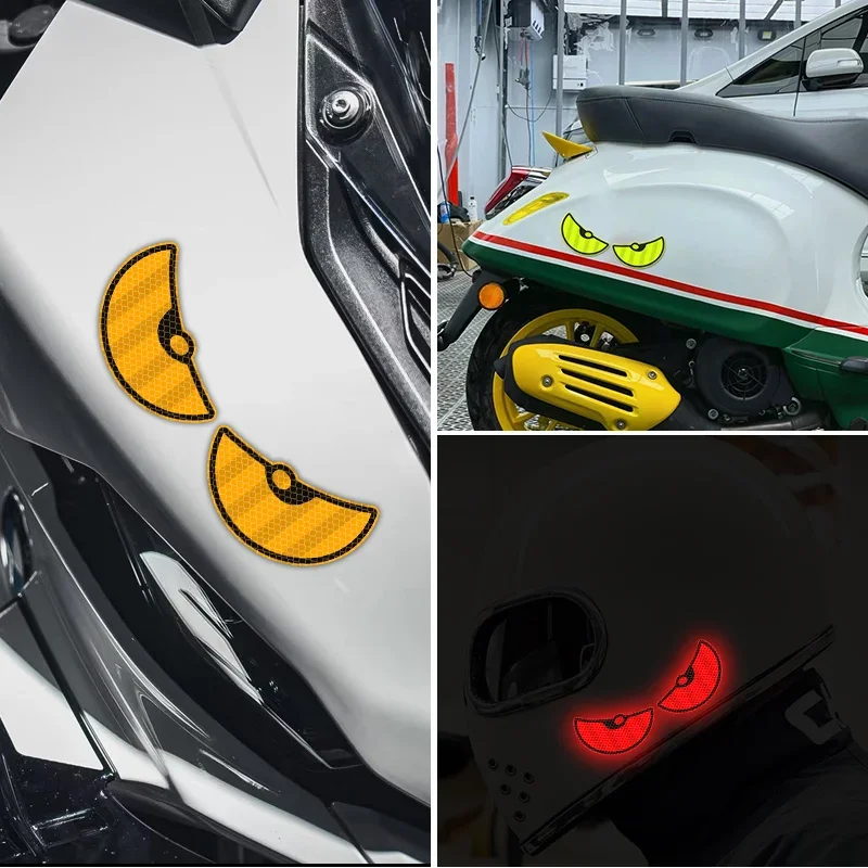 Demon Eyes Reflective Motorcycle Stickers Waterproof for Helmet Motorbike Headlight Fuel Tank Night Driving Safety Decals