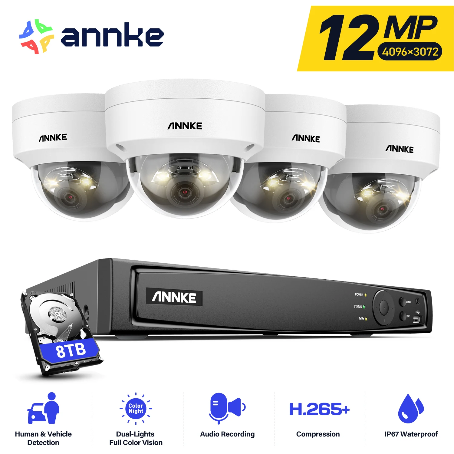 Annke 8CH NVR 12mp Security Camera POE Smart Dual Light Human Vehicle Detection Video Surveillance Kit H.265+12mp CCTV System