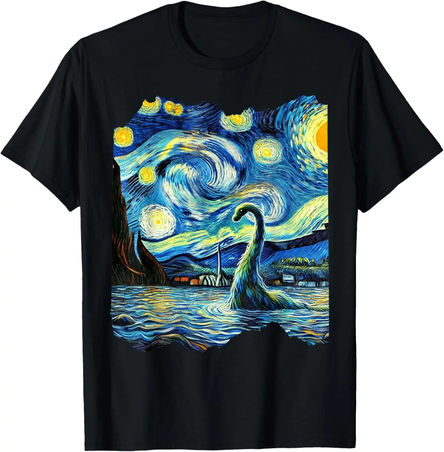 

Loch Ness Monster Van Gogh Art Painting Star Sky Night T-Shirt