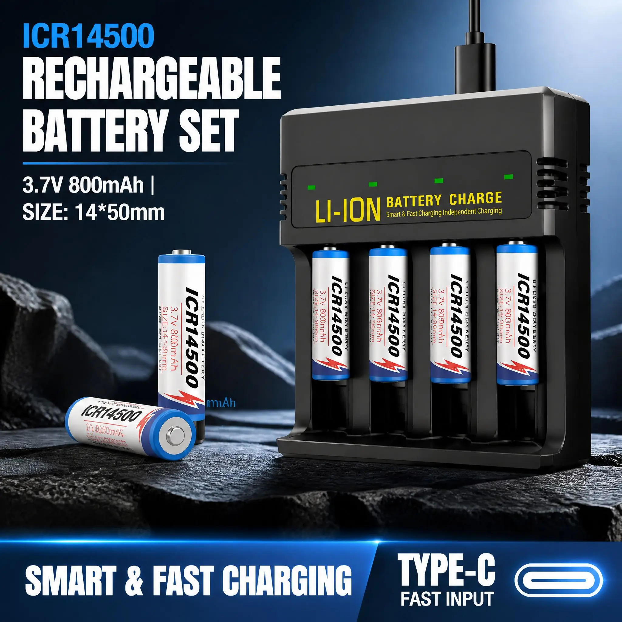 14500 3.7V 800mAh Rechargeable Lithium Battery With USB Charger Protected Cell For LED Torch Laser flashlight Pen Headlight