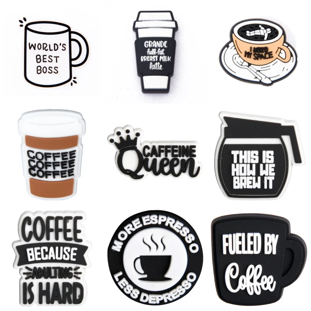 

9pcs Coffee Drink Shoe Decoration Charms Queen Cup Shoe Charms Sweet Water Bracelet Accessories For Birthday Presents