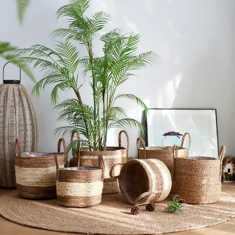 

Natural Seagrass Wicker Planter Basket Toy Storage Basket Home Decoration Basket Sundries Organizer for Garden Storage Bin