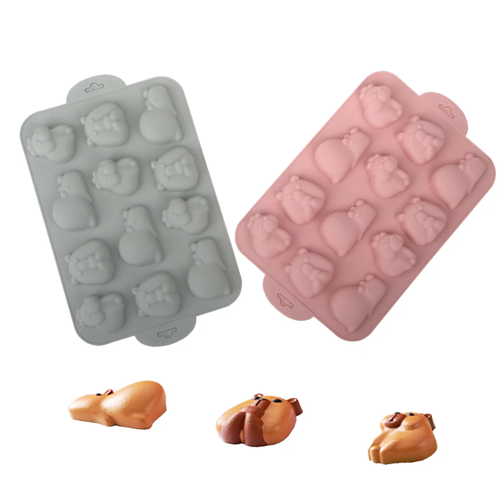 Moldes de Chocolate y caramelo con diseño de capibara de 12 celdas de calidad alimentaria, molde para galletas, molde de silicona para pastel de cocina, herramientas para hornear postres