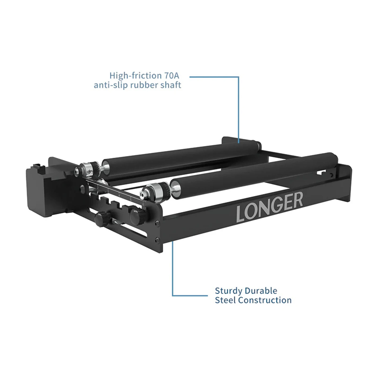 

LONGER Laser Rotary Roller 360 Degrees Rotation Y-axis Laser Engraver Rotary Attachment 6-200mm Adjustable Engraving Space for Engraving Cylindrical Objects Tumblers Cans Cups Bottles Compatible with Other Brands of Engraving Machines On the Market