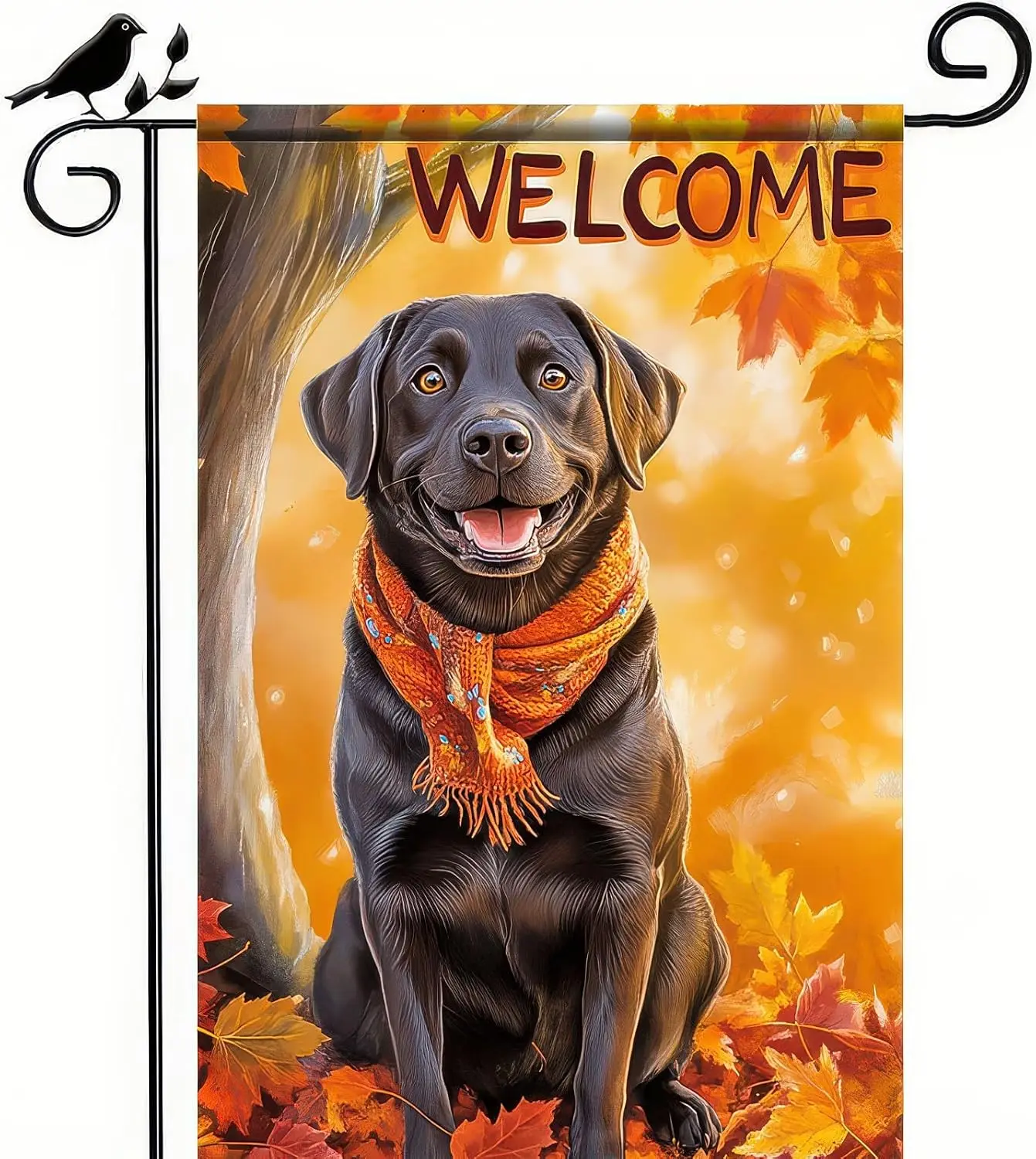 Thanksgiving Fall Garden Flag 12x18 Inch Welcome Black Labrador Retriever Dog Outdoor Flag Double Sided Autumn Yard Banner w EEZ