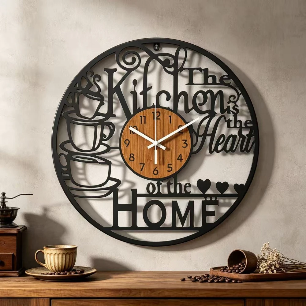 16 Inch Iron Wall Clock 40cm Silent Non-Ticking Metal Wall Watch Modern Home Decoration Wall Art for Living Room Kitchen