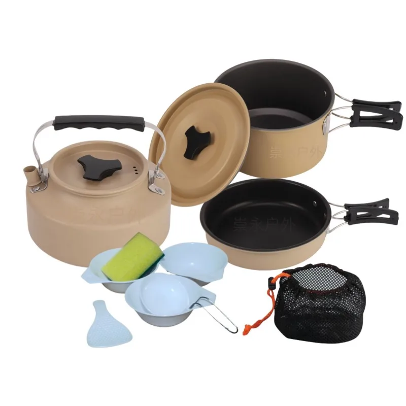 Outdoor Camping Pot Set Folding Teapot Coffee Pot Frying Pan 3-4 Person Camping Cookware Set Outdoor Camping Hiking Equipment