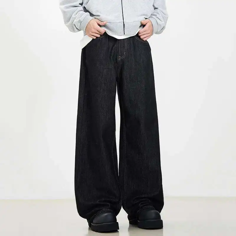 IEFB Simple Men's Denim Pants Vintage Washing Wide Leg Loose Jeans