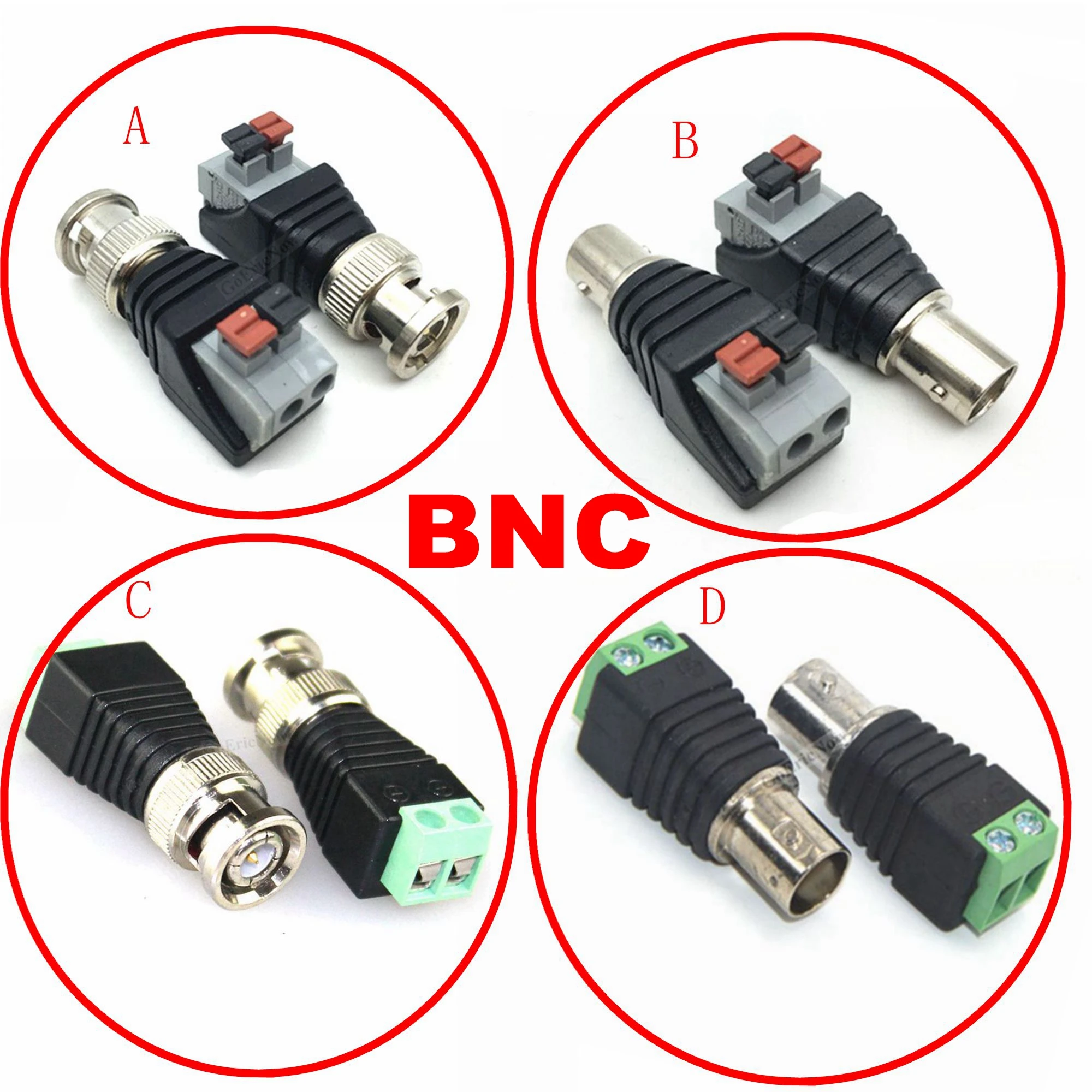 1pcs 12V DC BNC Male female Connector Coax Cat5 to BNC Female Plug for Led Strip Lights Video Balun CCTV Camera Acces