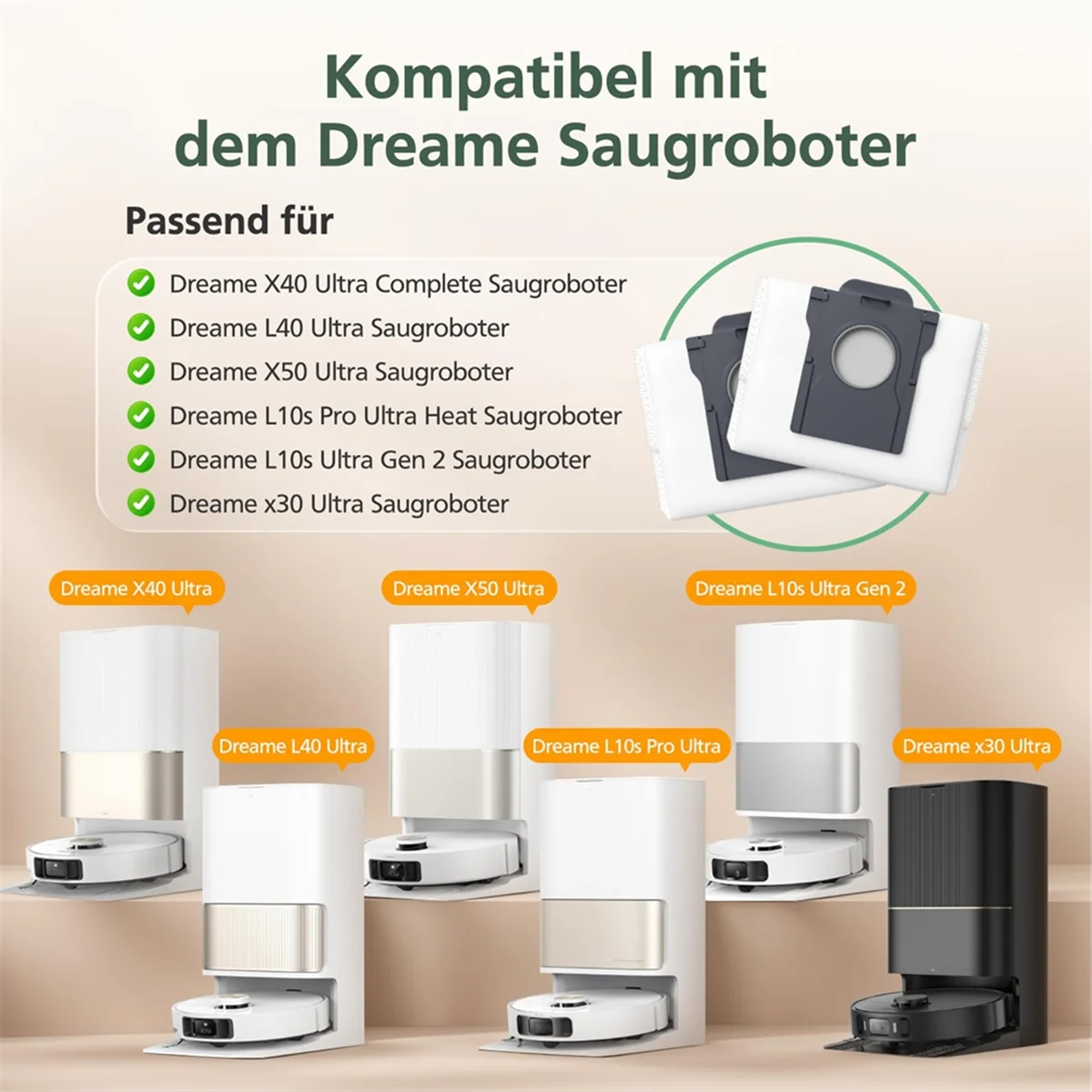 أكياس غبار بديلة جديدة للمكانس الكهربائية Dreame X40 Ultra/X50 Ultra/L10s Pro Ultra Heat /L40 Ultra /L10s Ultra Gen 2