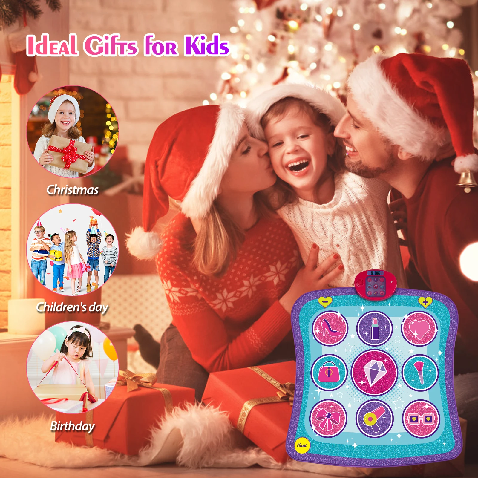 RUNJIAER Kids Dance Mat Toy with Built-In Sounds Adjustable Volume 5 Challenge Levels for Boys & Girls Aged 3-12 Birthday Gift