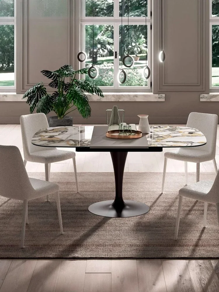 Multifunctional dining table, invisible foldable square table, rock slab dining table, light luxury, modern simplicity
