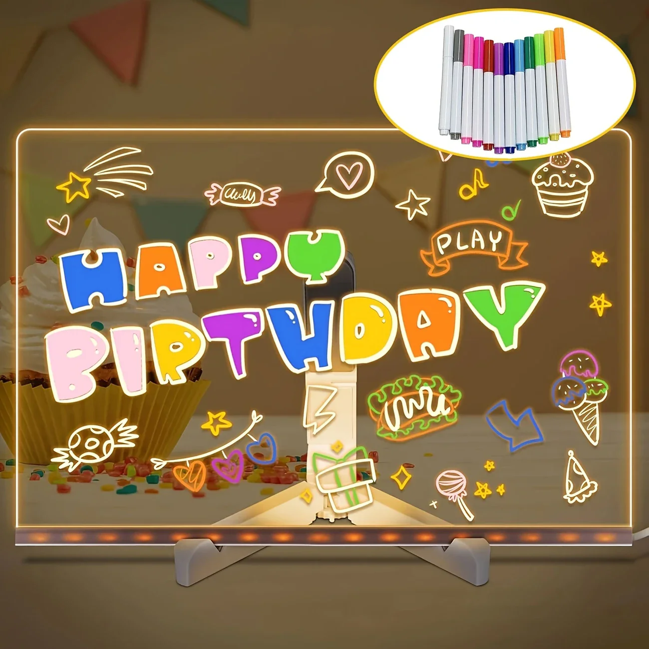 

Acrylic Led Message Note Board With Night Light Colorful 7 Pens Diy Usb-Powered Children‘S Drawing Board For Kids Birthday Gift