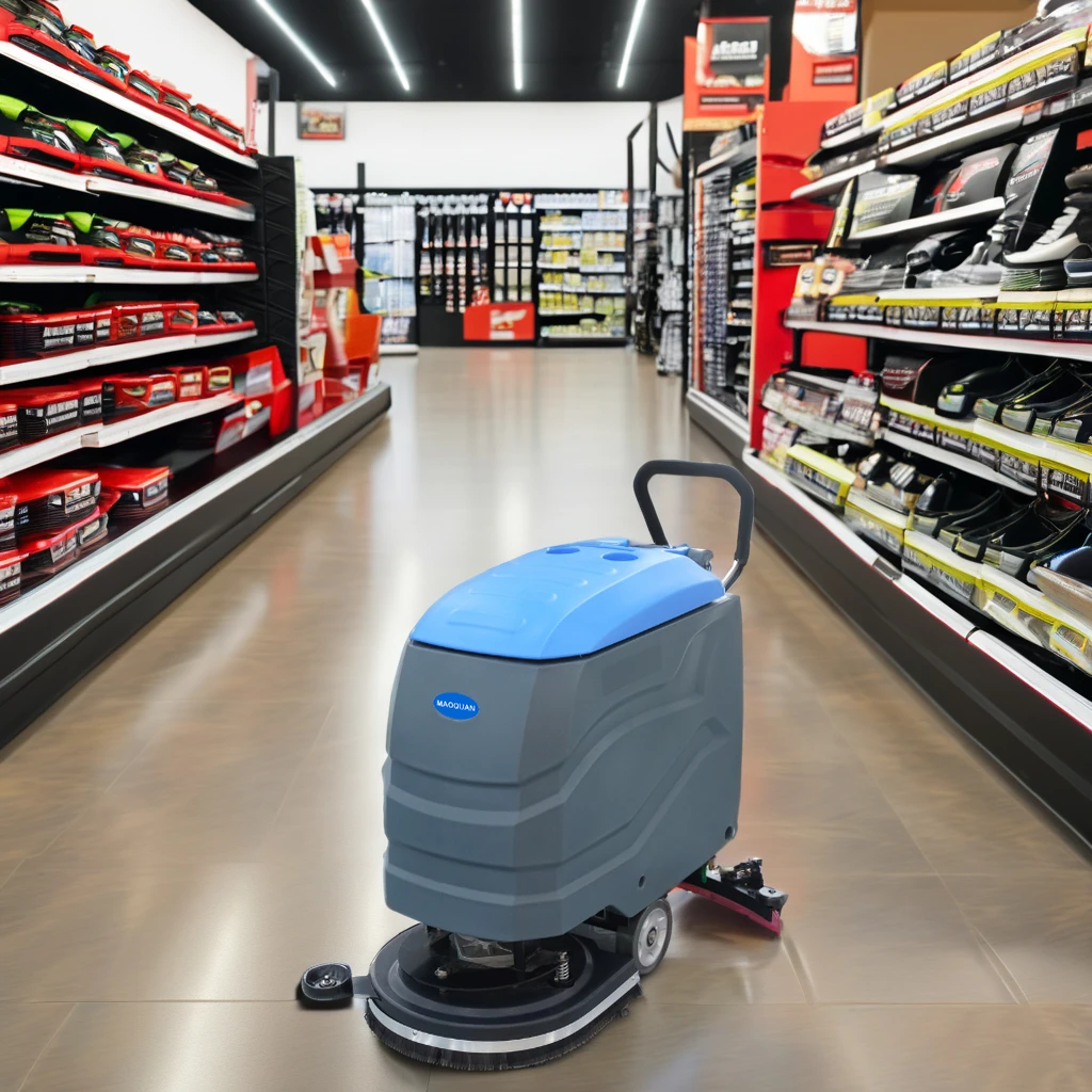 High Efficiency 2800m²/h Automatic Walk Behind Scrubber Dryer 18 Inch Brush 830mm Squeegee Floor Cleaner