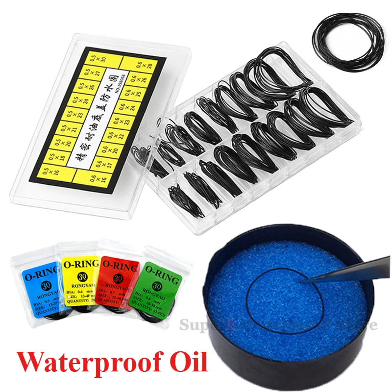 Uhrendichtung, Fett, Uhrengehäuse, Gummi, wasserdicht, O-Ring-Dichtung, 0,5/0,6 mm, ölbeständiges Uhrenreparaturwerkzeug, 1 Box für Uhrmacher