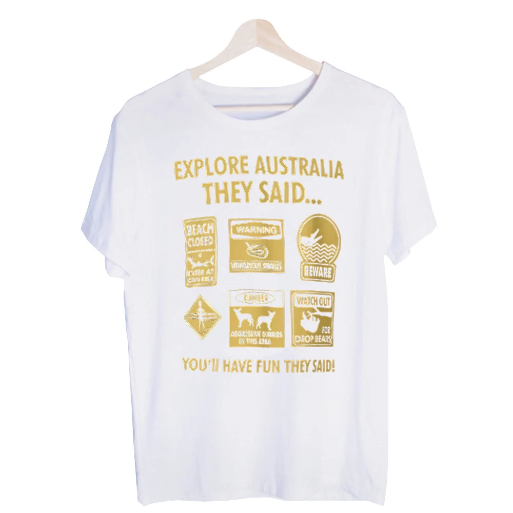 Men's Australia Warning Signs Graphic Tee, Short Sleeve Crew Neck T-Shirt for Casual Travel and Summer Outfits