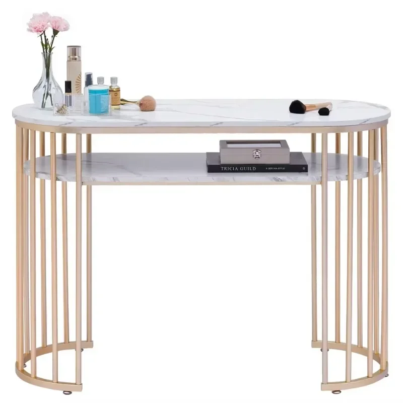 

Luxury Furniture Single White Professional Salon Nail Desk Ample Durable Stylish Marbling Texture Manicure Nail Table