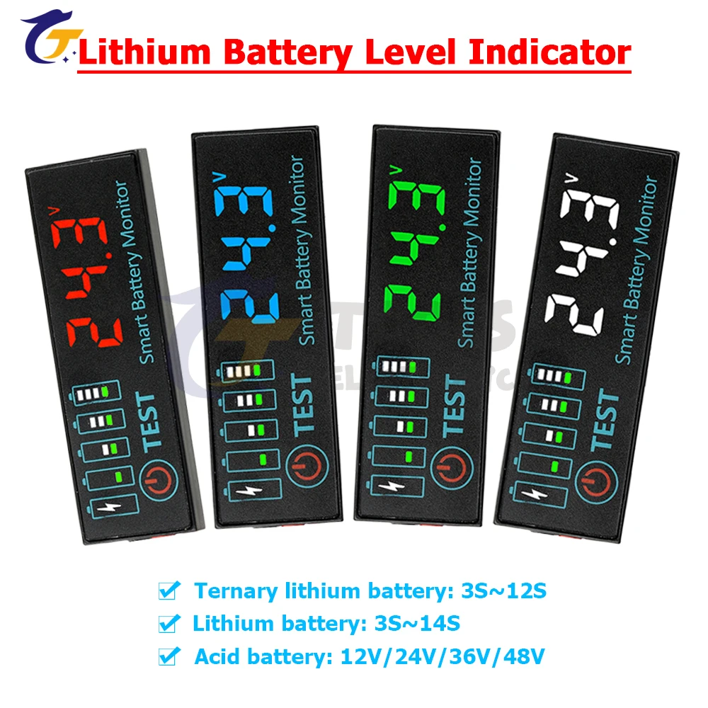 

LED Battery Level Indicator 3-14S DC 7-55V for Lipo Lithium Batteries 12V 24V 36V 48V Capacity Board Charge Indicator Panel