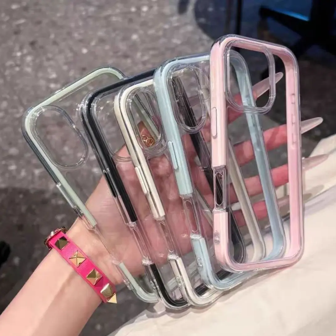 Luxus Candy Farbe TPU Rahmen Klar Telefon Fall Für iPhone 16 E 15 14 Plus 13 12 11 Pro Max stoßfest Stoßstange Schützen Soft Cover