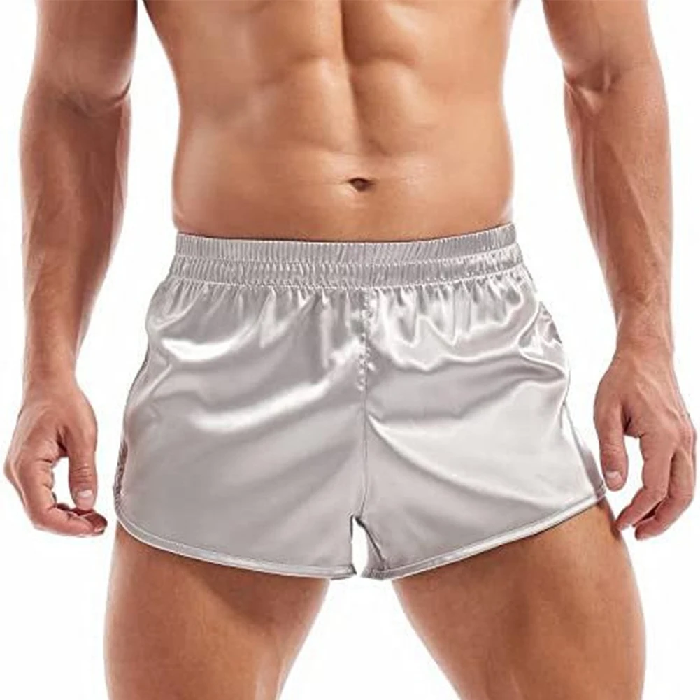 1pc Mode Heren Casual Satijn Zijdeachtige Boxershorts Trunks Homewear Ondergoed Effen Kleur Pyjama Slaapbodems
